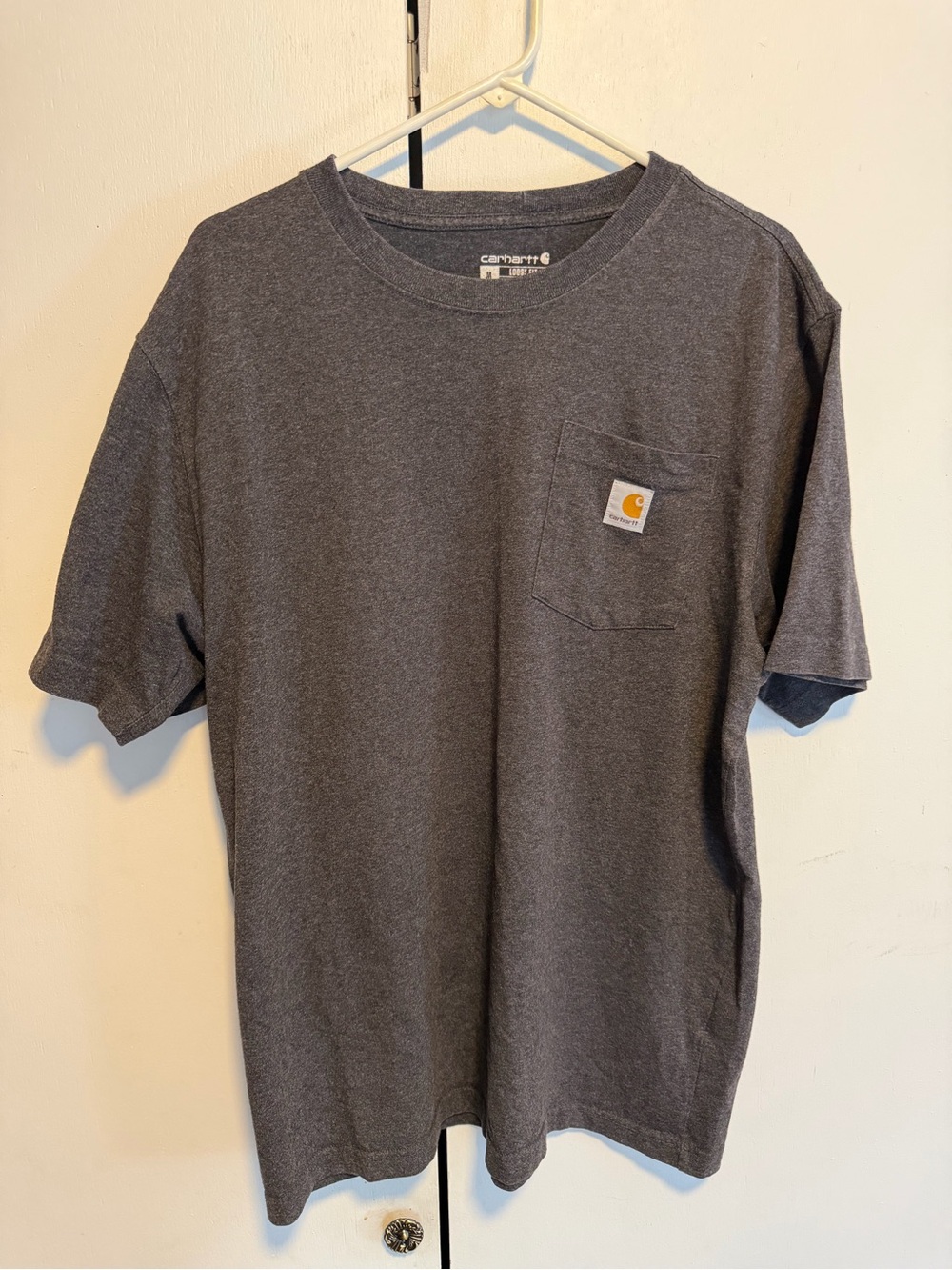 Carhartt Men's Gray Solid Crew Neck Short Sleeve Pocket Tee Cotton Knit M O50